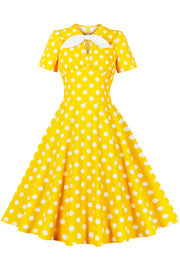 Audrey Hepburn' Style Polka Dot Short Sleeve Midi Dress