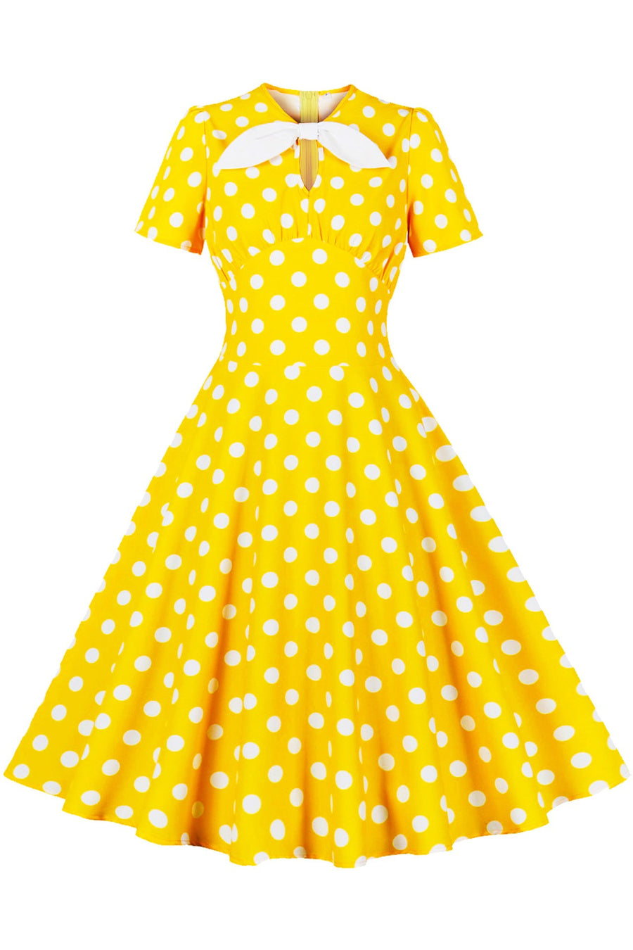 Audrey Hepburn' Style Polka Dot Short Sleeve Midi Dress