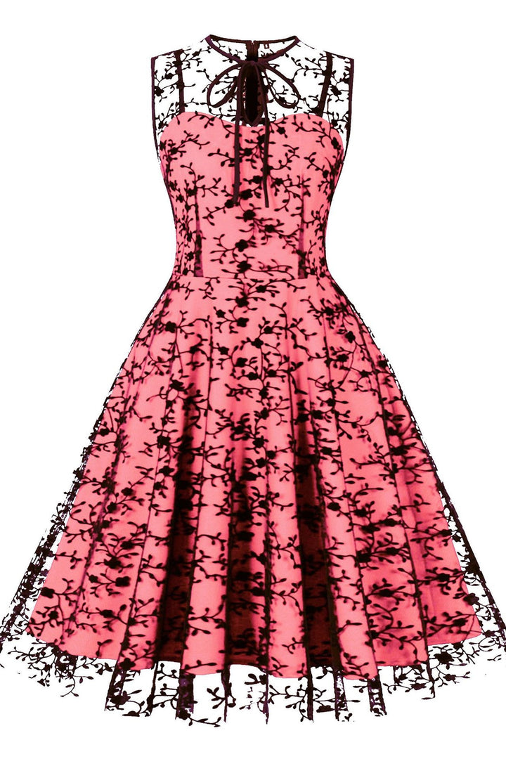 1950s Sheer Mesh Sleeveless A-Line Midi Dress
