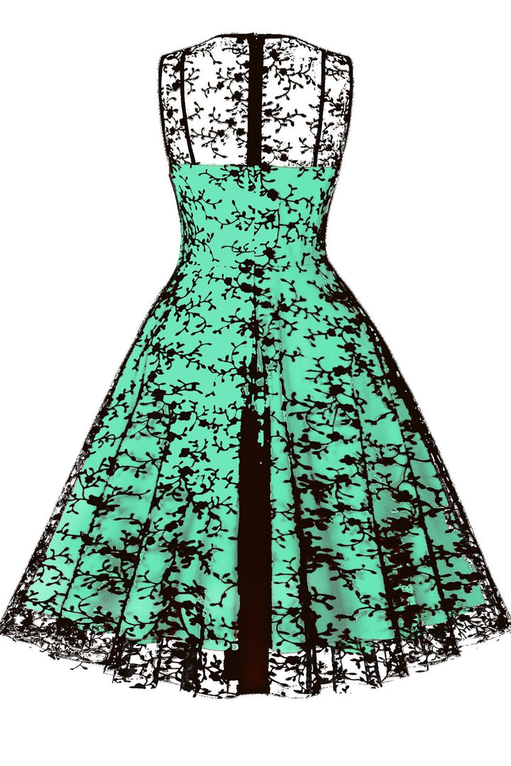 1950s Sheer Mesh Sleeveless A-Line Midi Dress