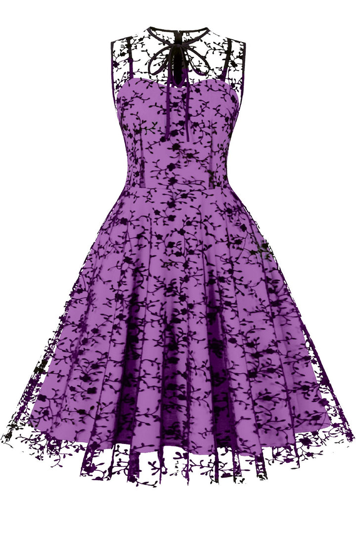 1950s Sheer Mesh Sleeveless A-Line Midi Dress