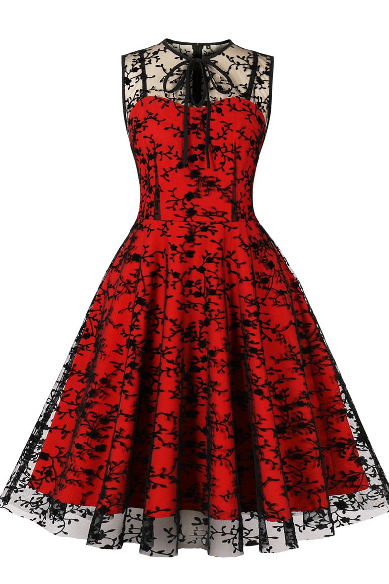 1950s midi dress 1950s Sheer Mesh Sleeveless A-Line Midi Dress – Modsele