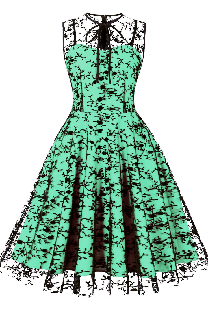 1950s Sheer Mesh Sleeveless A-Line Midi Dress