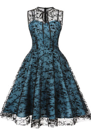 1950s Sheer Mesh Sleeveless A-Line Midi Dress