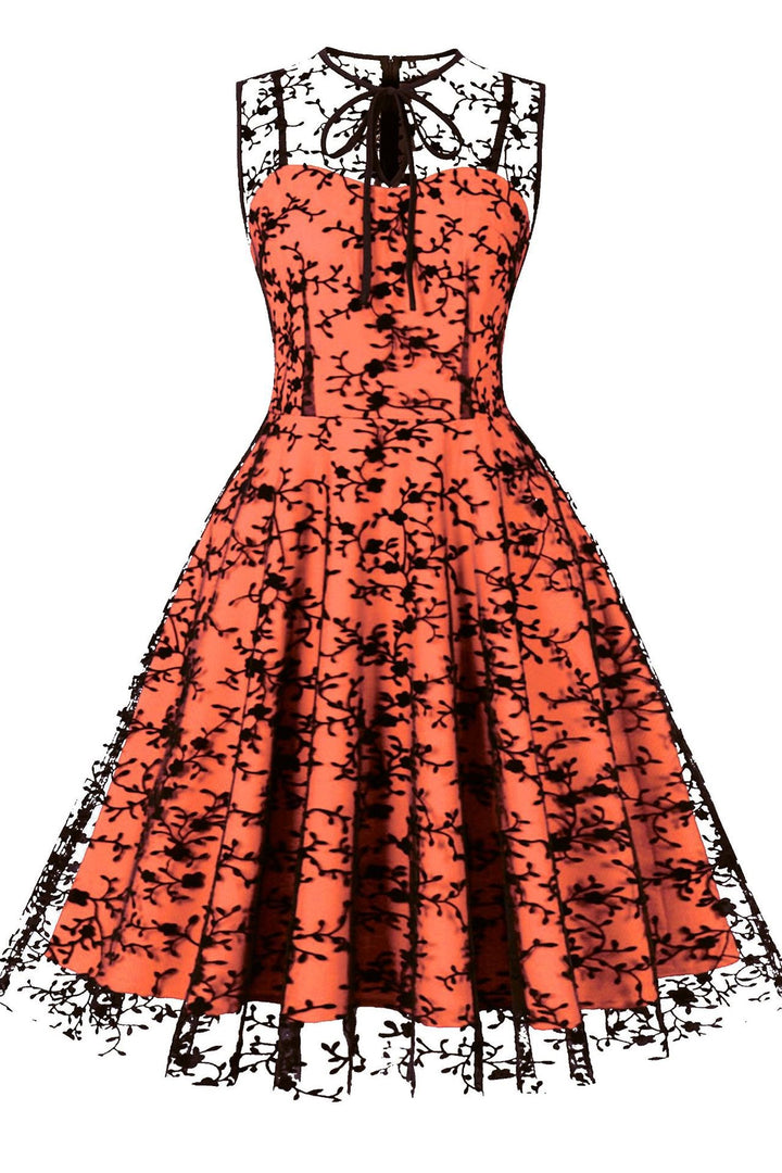 1950s Sheer Mesh Sleeveless A-Line Midi Dress