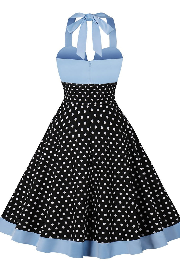 Vintage Pink and Black Polka Dot Halter Midi Dress