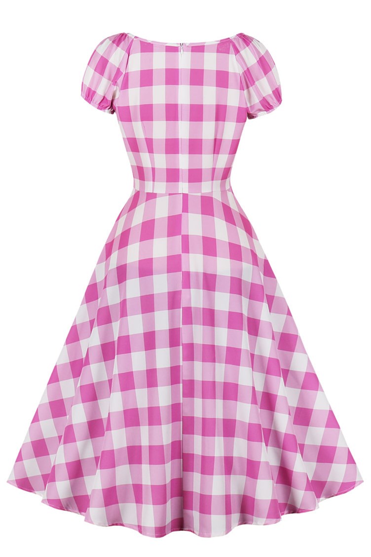 Barbie Pink Gingham Puff Sleeve Midi Dress