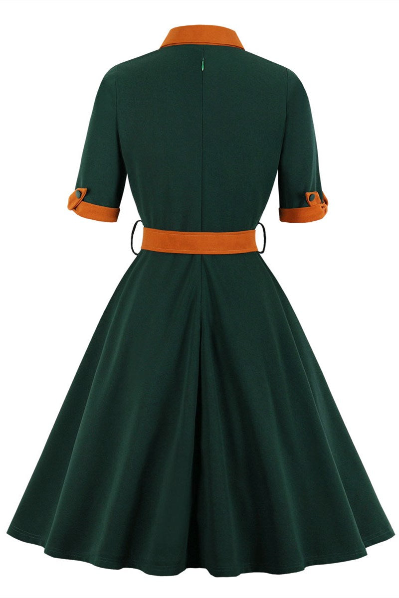 Plus Size 1950s Lapel Half Sleeve A-Line Midi Dress with Belt Modsele Plus Size 1950s Lapel Half Sleeve A-Line Midi Dress with Belt Modsele