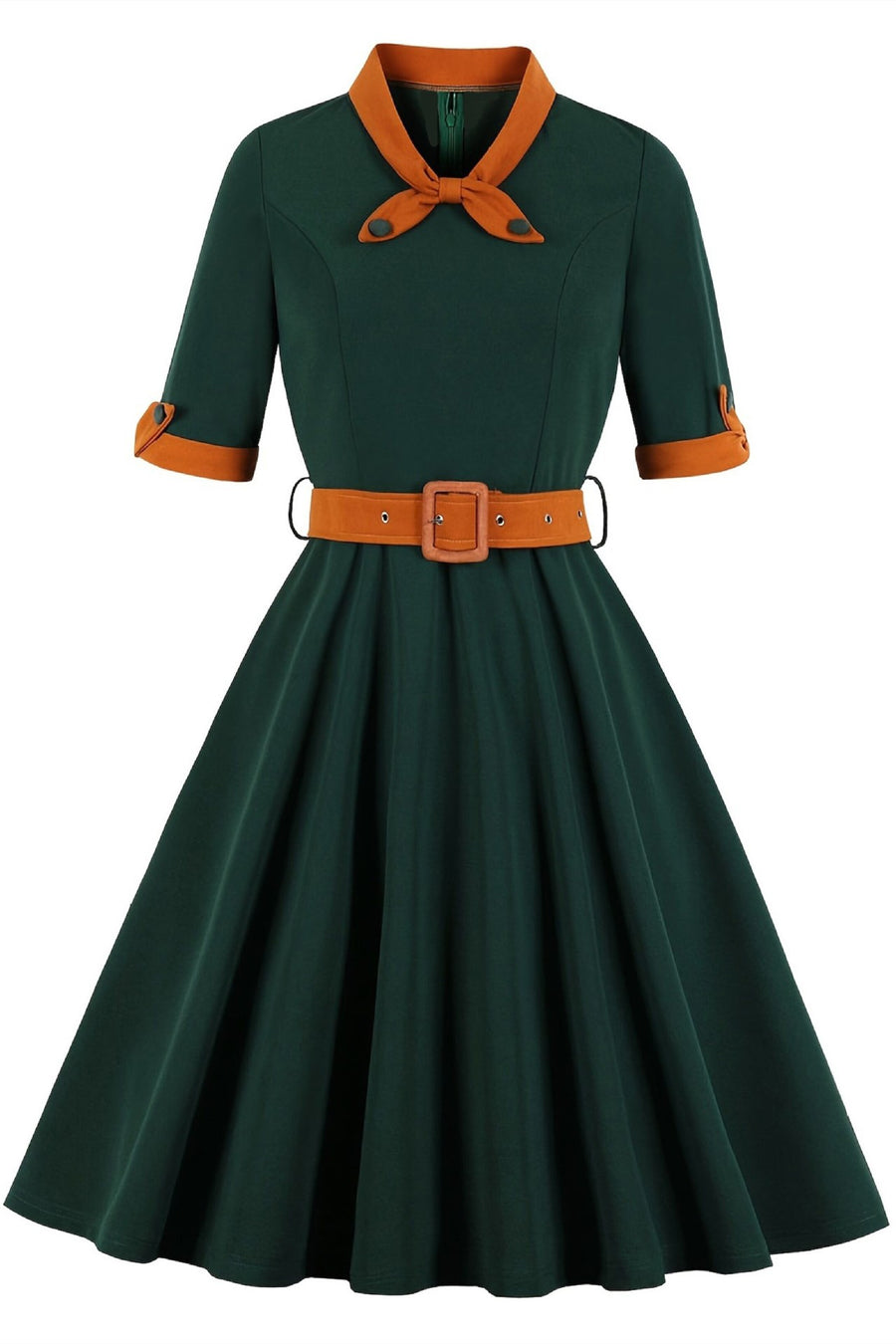 Plus Size 1950s Lapel Half Sleeve A-Line Midi Dress with Belt Modsele Plus Size 1950s Lapel Half Sleeve A-Line Midi Dress with Belt Modsele