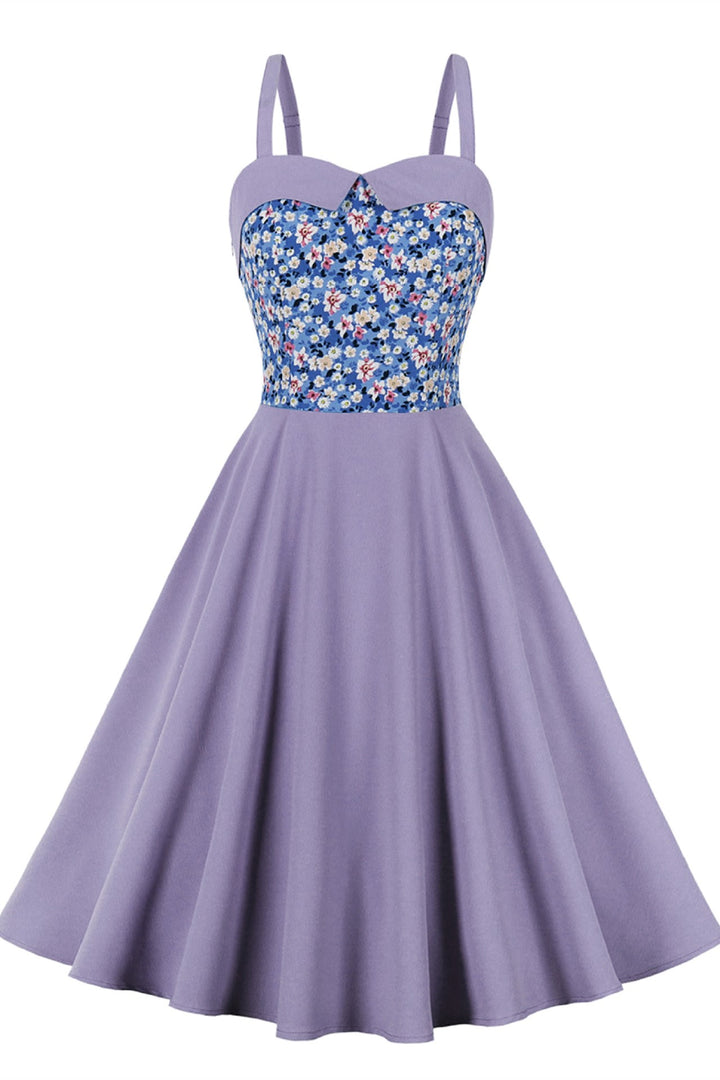 Hepburn Style Print Sweetheart Strap A-Line Midi Dress