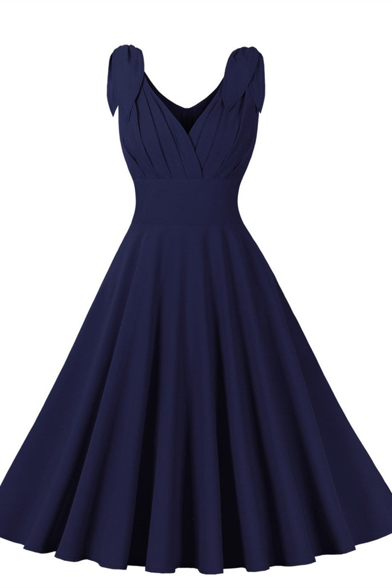 Blue Surplice Bow Strap Vintage Midi Dress Modsele Blue Surplice Bow Strap Vintage Midi Dress Modsele