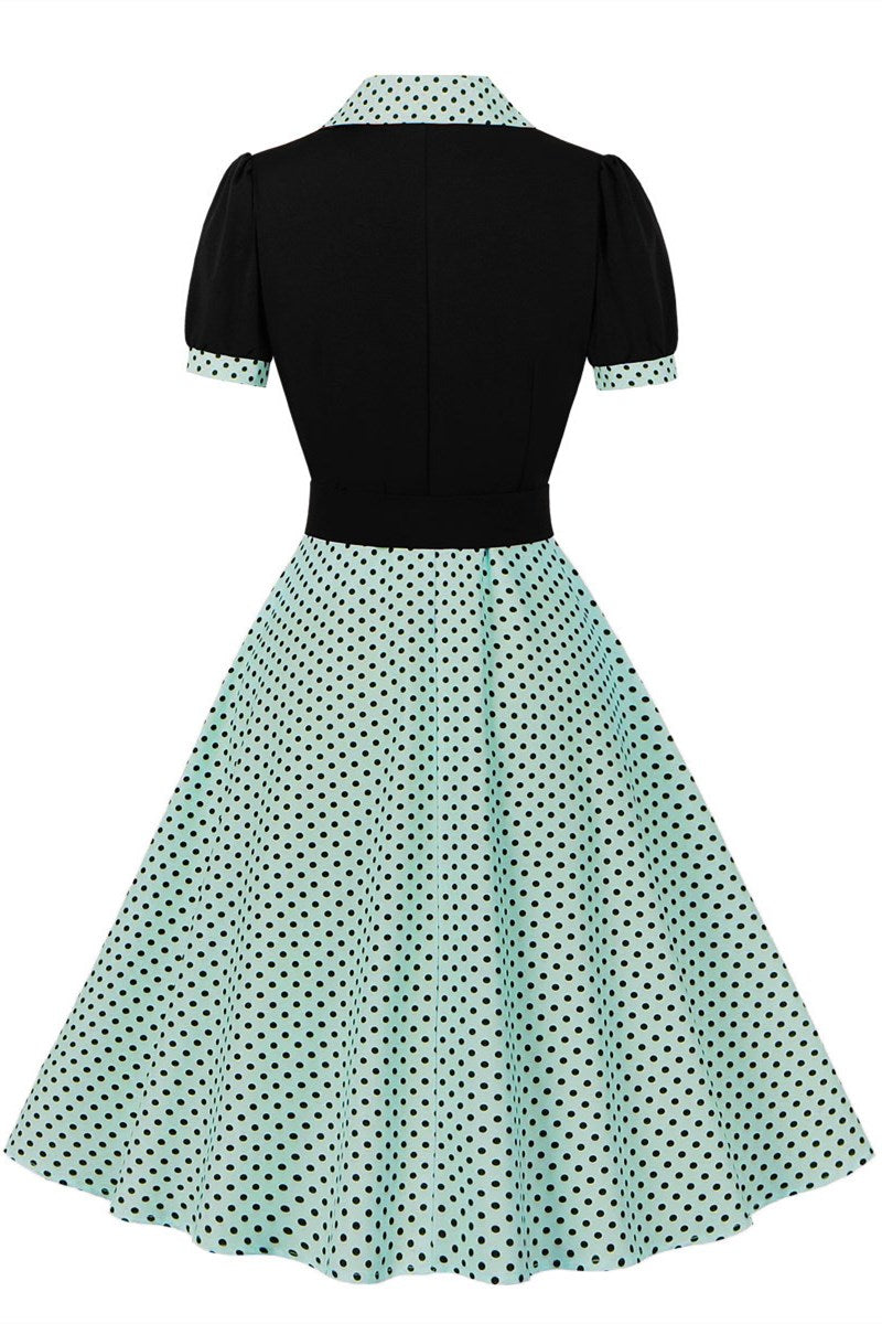 Mint Green Polka Dot Lapel Midi Dress with Belt Modsele Mint Green Polka Dot Lapel Midi Dress with Belt Modsele