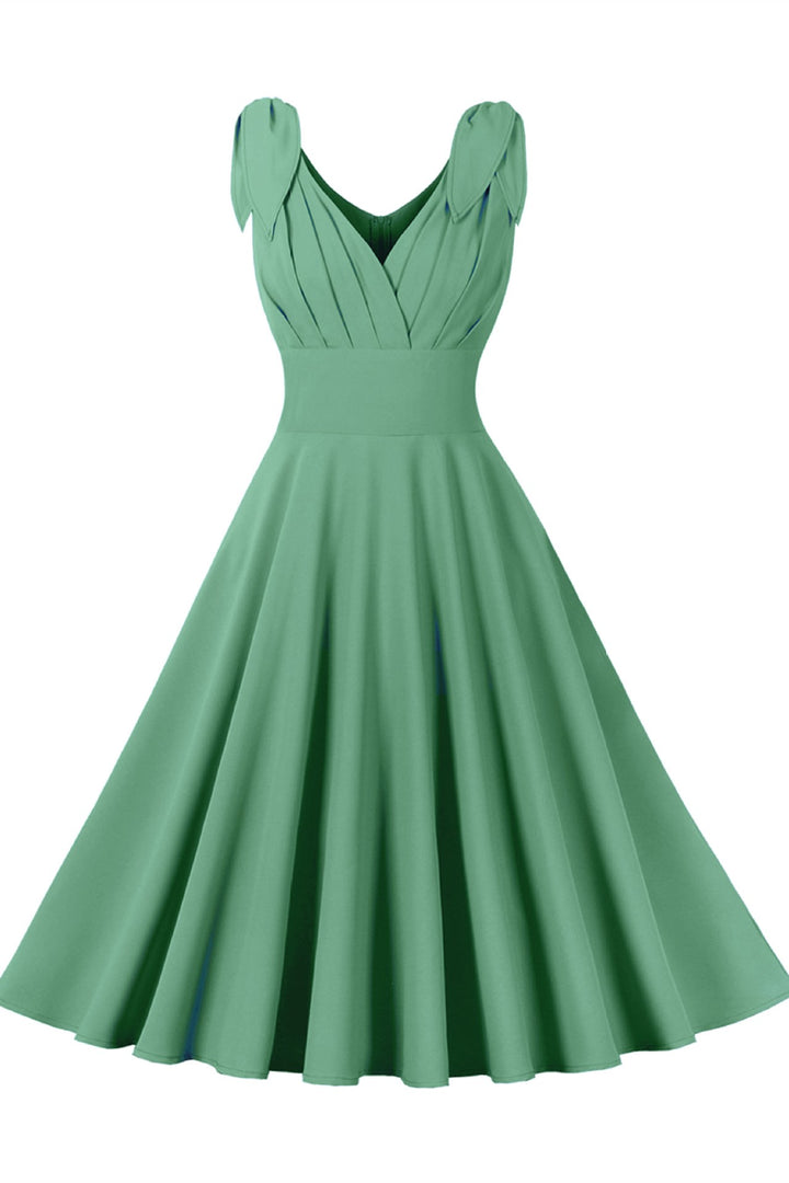 Blue Surplice Bow Strap Vintage Midi Dress