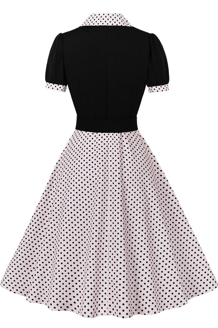 Mint Green Polka Dot Lapel Midi Dress with Belt
