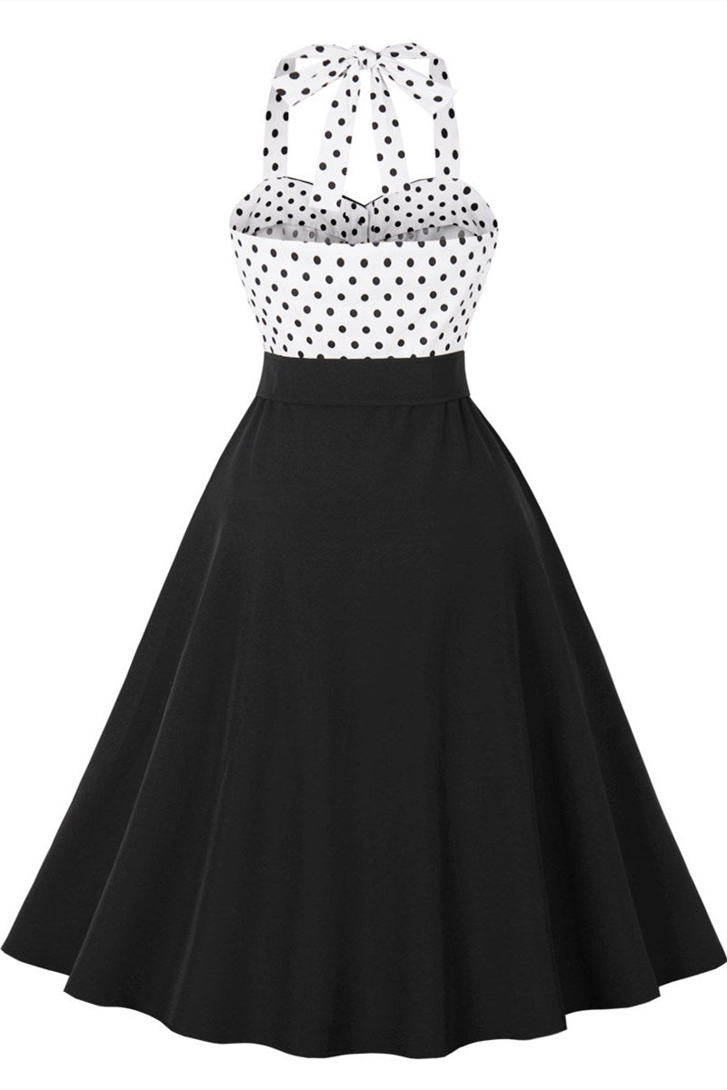Black and White Polka Dot Halter Belt Midi Vintage Dress Modsele Black and White Polka Dot Halter Belt Midi Vintage Dress Modsele