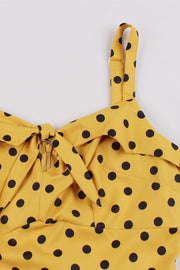 Yellow Polka Dot Keyhole Strap Midi Vintage Dress