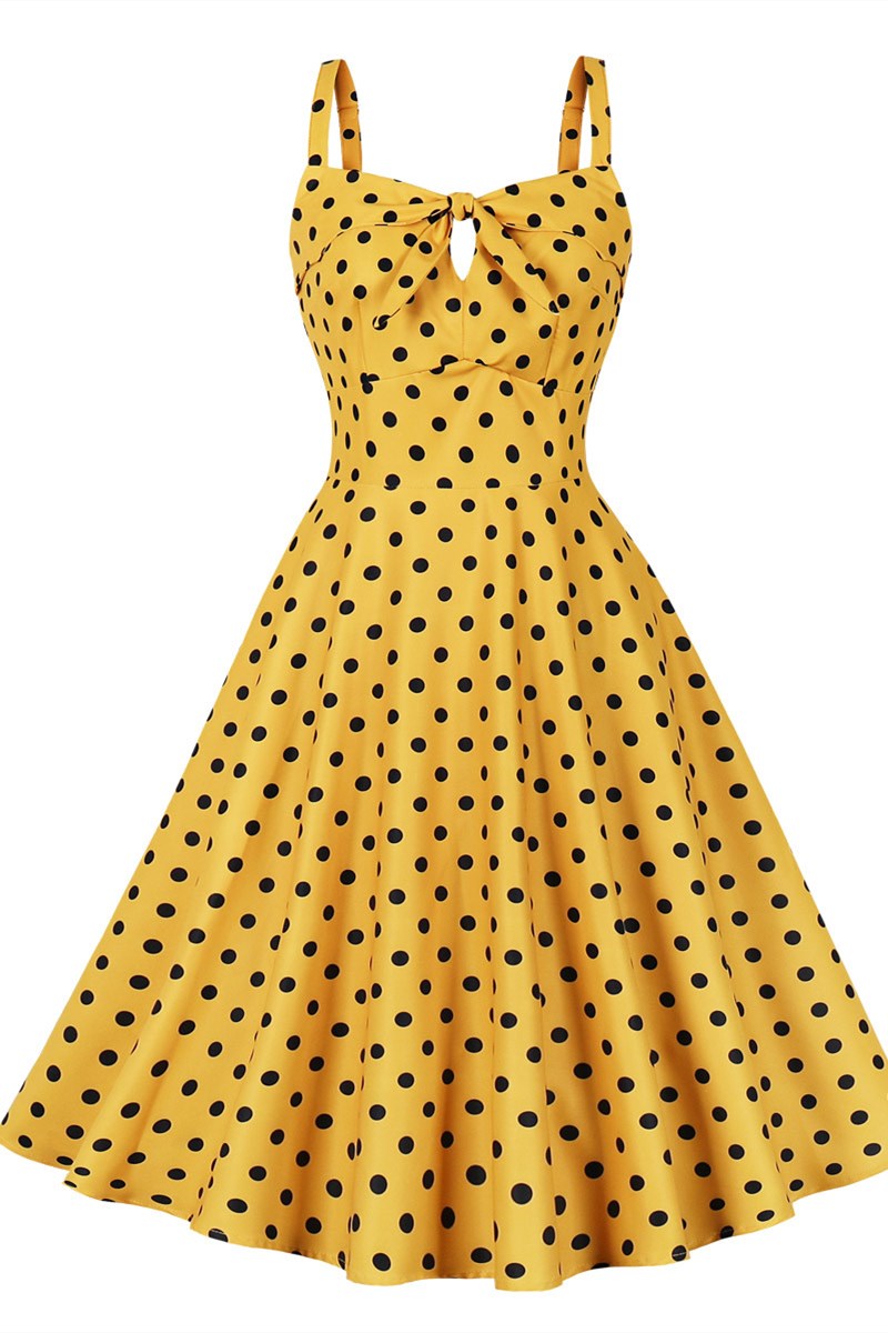 yellow and black polka dot dress Oneil Mini Cut-Out Back Square Neck Debbie