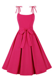 Pink Gingham Bow Strap Tie-Front A-Line Midi Dress