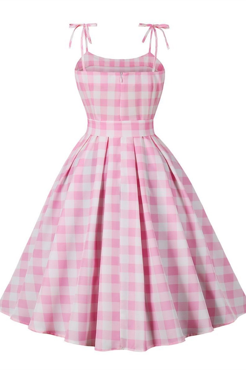 Pink Gingham Bow Strap Tie-Front A-Line Midi Dress Modsele Pink Gingham Bow Strap Tie-Front A-Line Midi Dress Modsele
