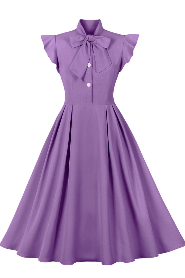 Aqua Blue Tie-Neck Flutter Sleeve A-Line Midi Dress