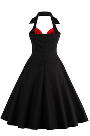 Black and Red Halter Bow-Front A-Line Midi Dress