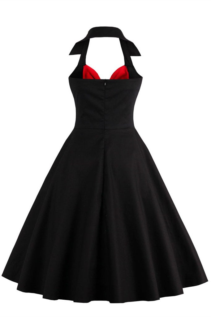 Black and Red Halter Bow-Front A-Line Midi Dress Modsele Black and Red Halter Bow-Front A-Line Midi Dress Modsele