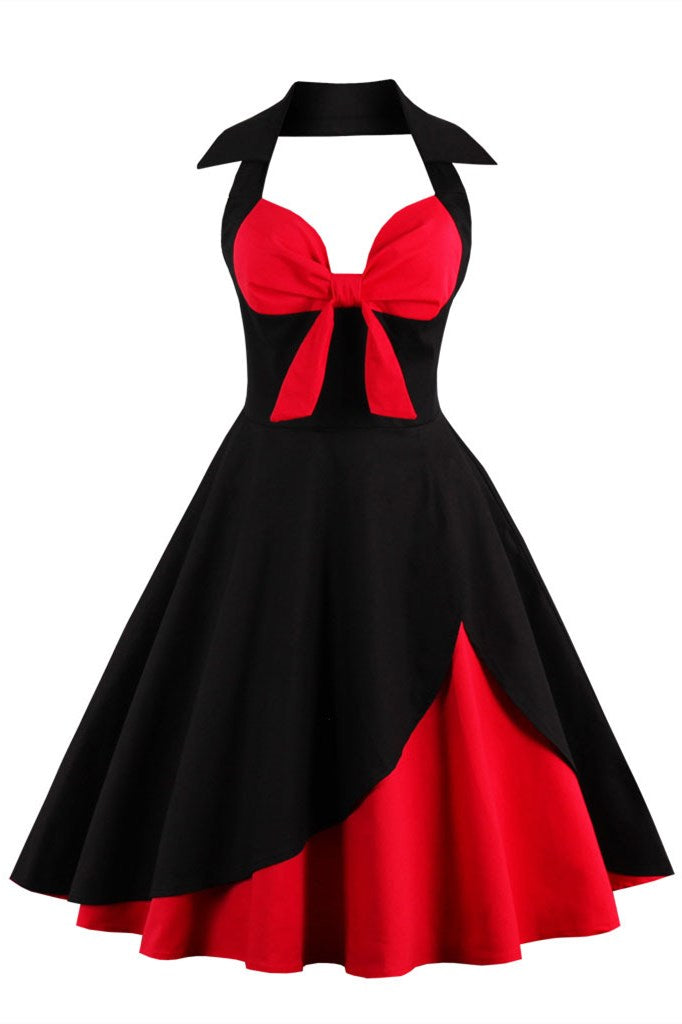 Black and Red Halter Bow-Front A-Line Midi Dress Modsele Black and Red Halter Bow-Front A-Line Midi Dress Modsele