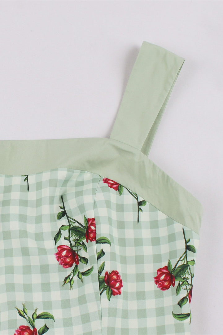 Green Gingham Strap A-Line Vintage Dress