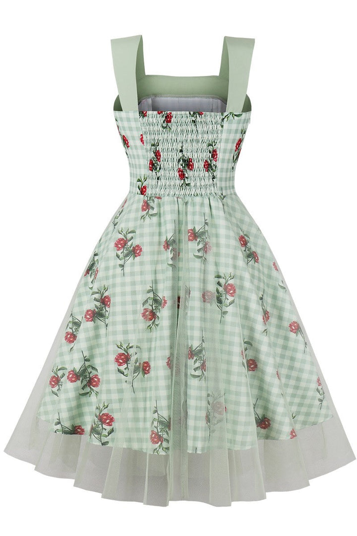 Green Gingham Strap A-Line Vintage Dress
