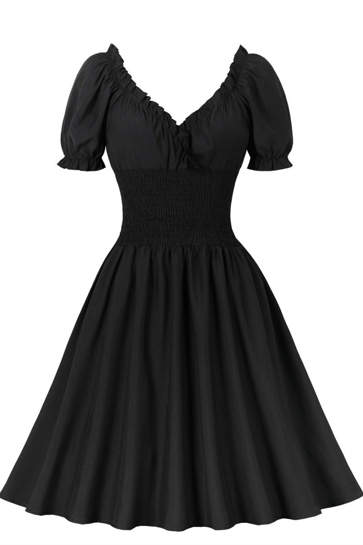 Red Off-the-Shoulder Puff Sleeve Midi Dress