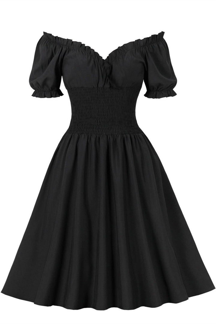 Red Off-the-Shoulder Puff Sleeve Midi Dress