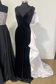 Black Velvet Bow-Back Mermaid Long Gown with Slit
