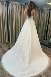 White Strapless High-Low Wedding Dress