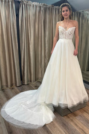 White Strapless High-Low Wedding Dress