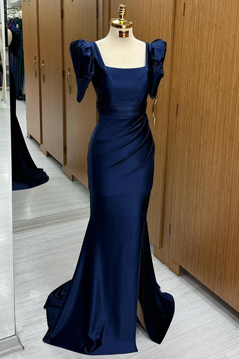 fitted lace wedding dress Square-Neck Long Sleeves Midi Mermaid Prom Dress Fully Sequined Beaded –  Laxag main image 1