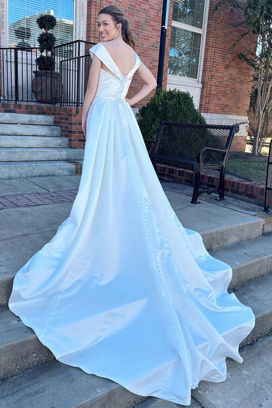 White Portrait High-Waist A-Line Long Wedding Dress Modsele White Portrait High-Waist A-Line Long Wedding Dress Modsele