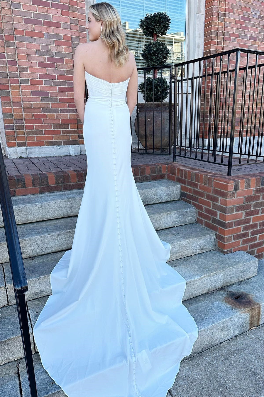 White Strapless Mermaid Long Wedding Dress