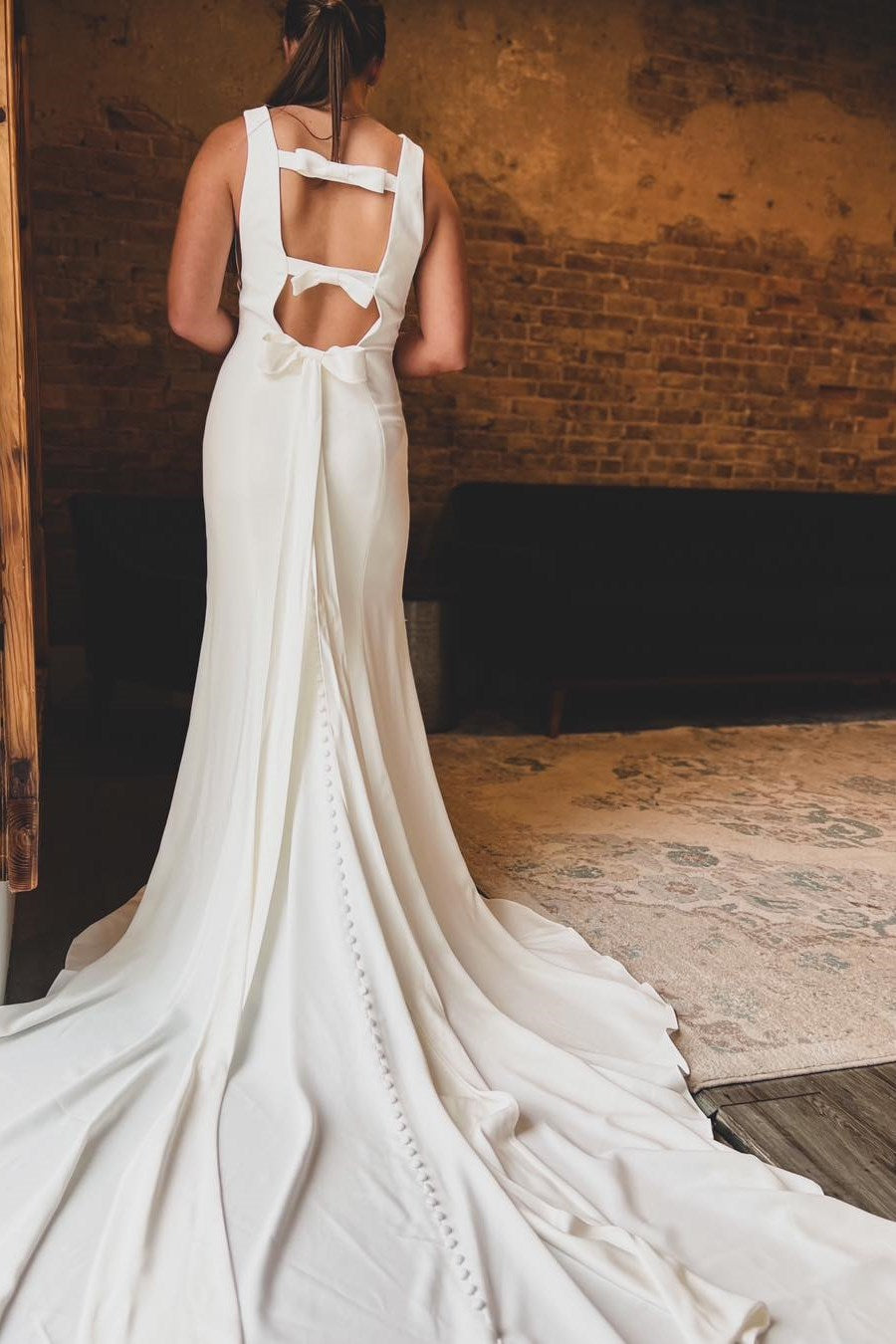 White Bateau Cutout Back Trumpet Long Wedding Dress Modsele White Bateau Cutout Back Trumpet Long Wedding Dress Modsele