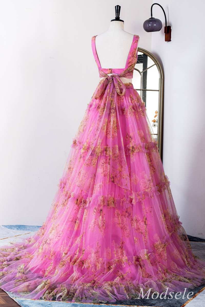 fuchsia two piece prom dress Fuchsia Two Piece A Line Gown 37045