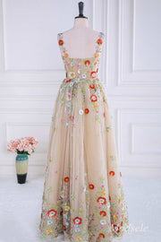 Nude Sequin Appliques Sweetheart A-Line Long Prom Dress