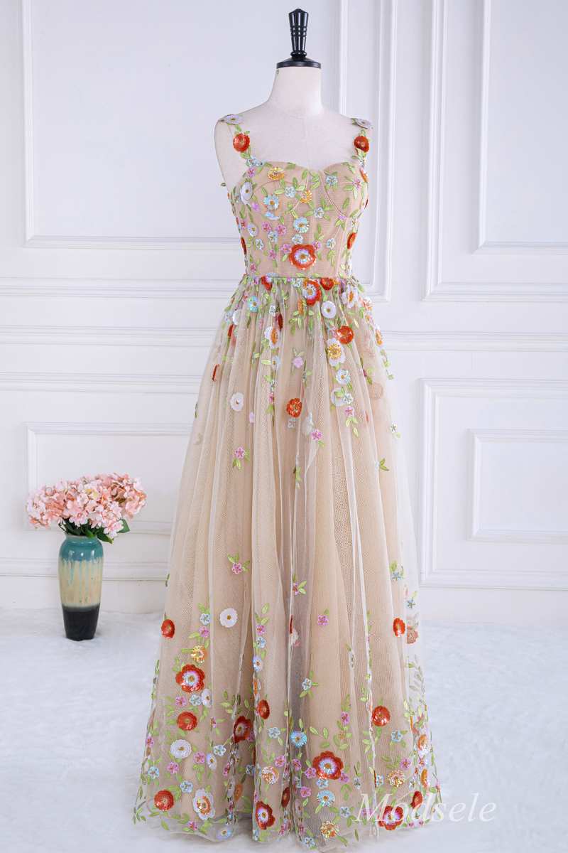 Nude Sequin Appliques Sweetheart A-Line Long Prom Dress – Modsele Nude Sequin Appliques Sweetheart A-Line Long Prom Dress – Modsele