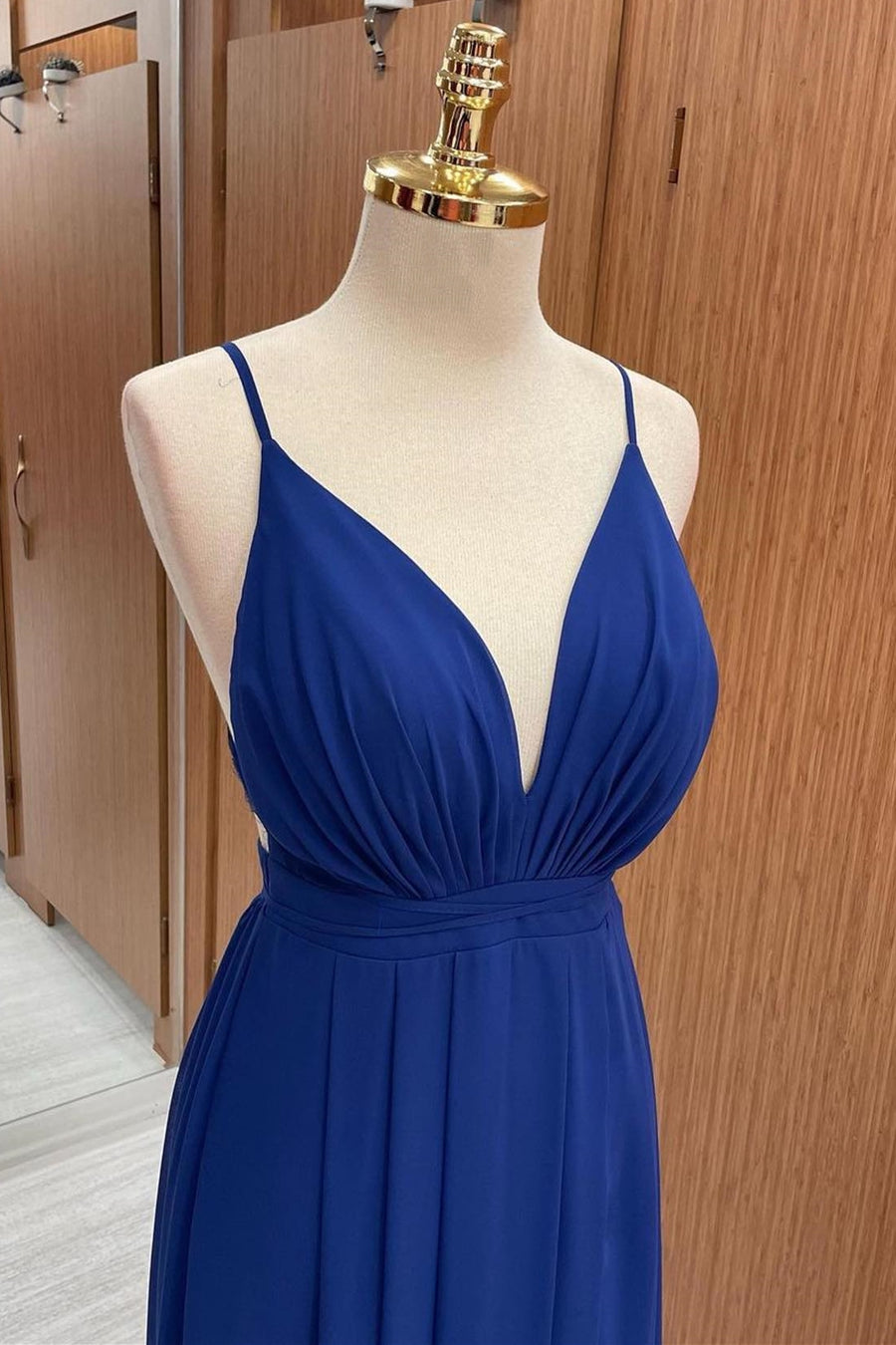 top of Royal Blue Plunge V Cross Back Maxi Dress