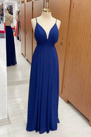 Royal Blue Plunge V Cross Back Maxi Dress