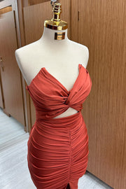 Red Strapless Twisted Knot Mermaid Long Formal Dress with Slit