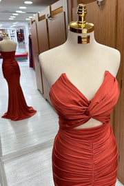 Red Strapless Twisted Knot Mermaid Long Formal Dress with Slit
