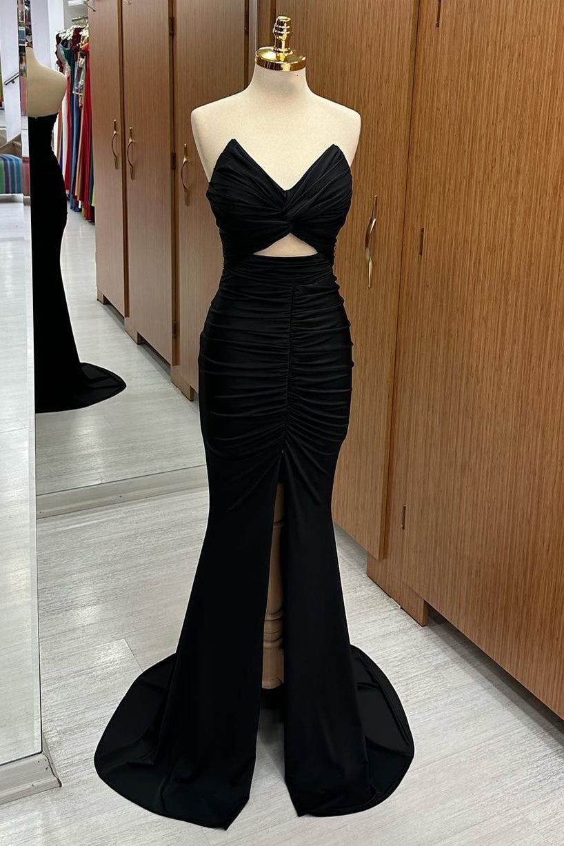 Red Strapless Twisted Knot Mermaid Long Formal Dress with Slit