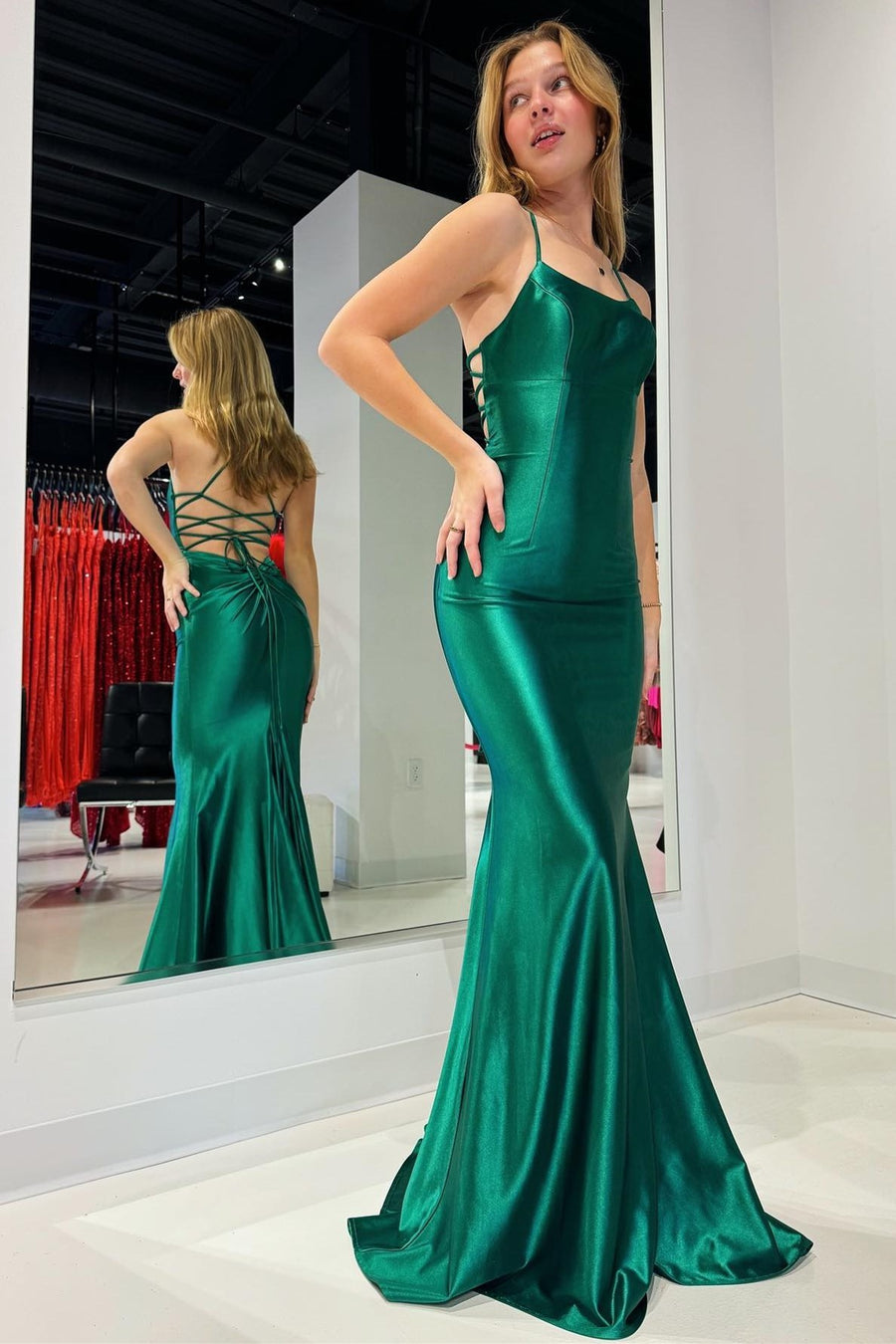 Emerald Scoop Neck Lace-Up Mermaid Long Prom Gown