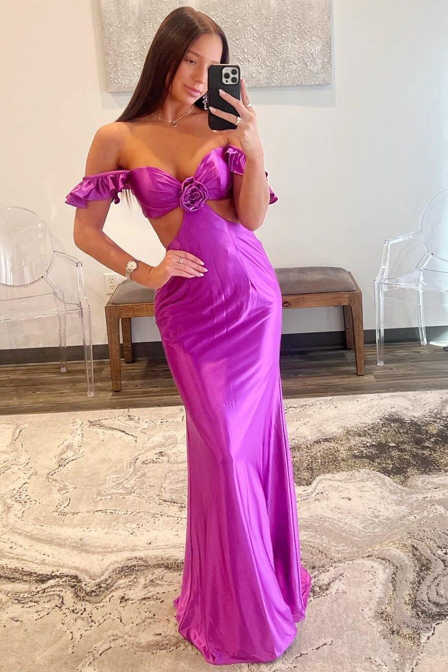 Violet Flutter Sleeve Cutout Mermaid Fitted Gown