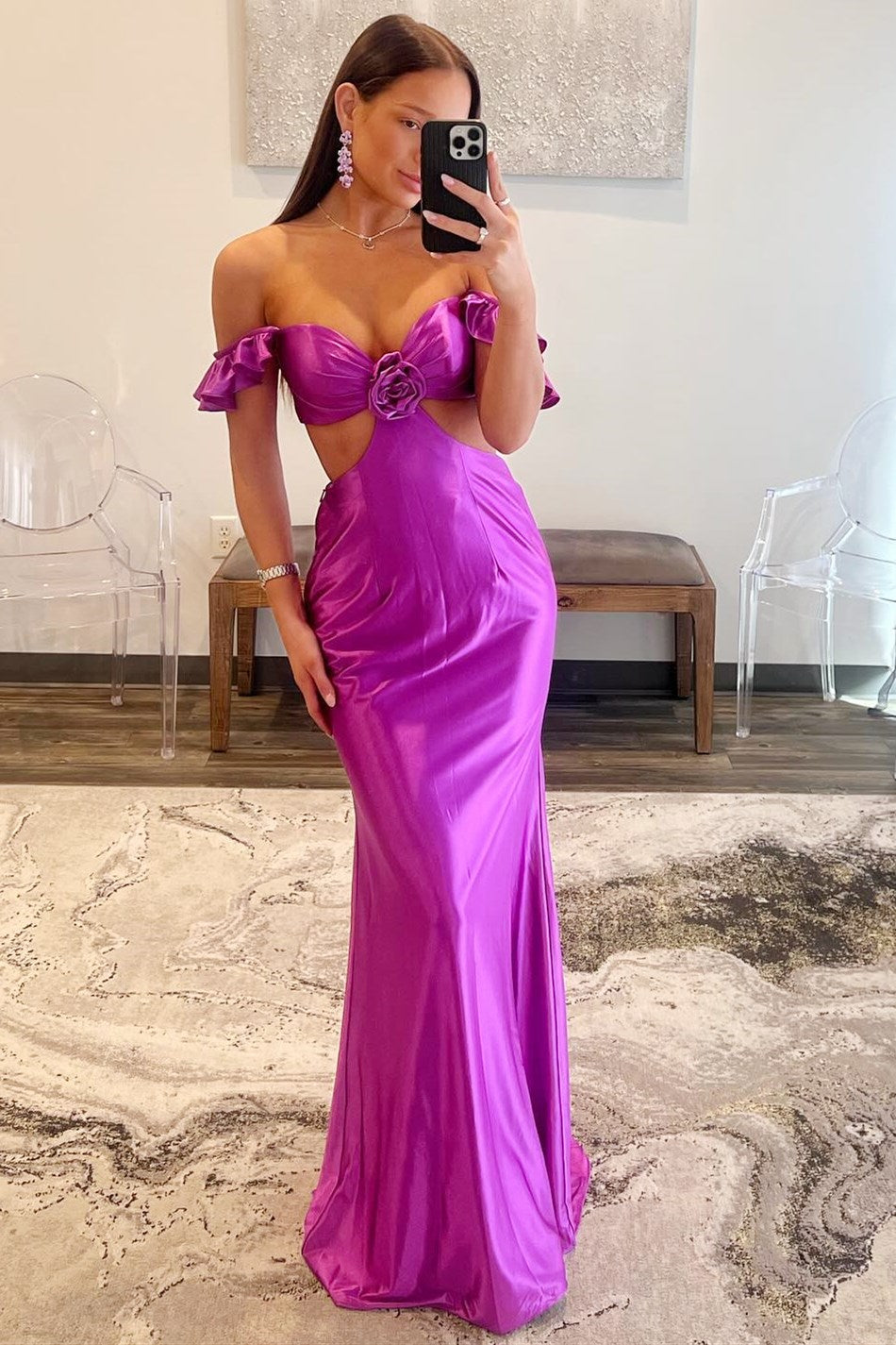 Violet Flutter Sleeve Cutout Mermaid Fitted Gown