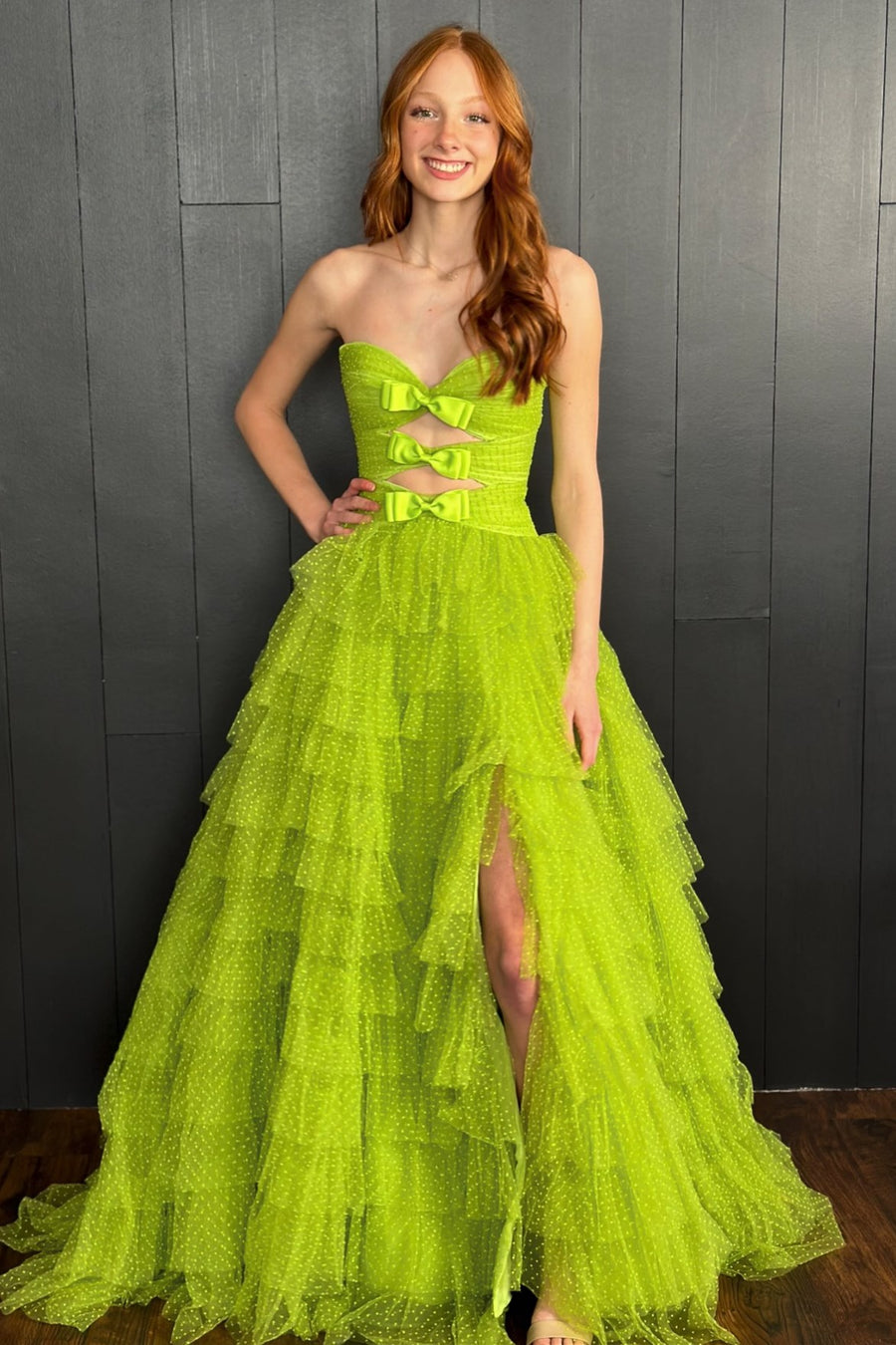 Polka Dot Strapless Ruffle Tiered Prom Gown with Keyholes Modsele Polka Dot Strapless Ruffle Tiered Prom Gown with Keyholes Modsele
